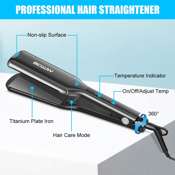 Bcway Professional Hair Straightener, 2.16'' Extra-Large Floating Titanium Flat Iron for Hair, 30s Instant Heating Straightening Iron with 5 Adjustable Temp, Anti-Static Hair Iron for All Hair Types