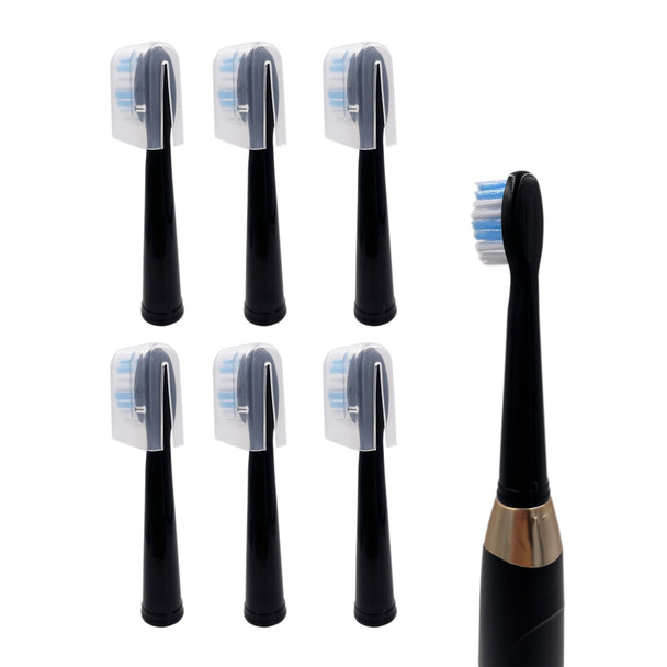 6-Pack Replacement Toothbrush Heads for Dnsly Fairywill FW507/FW508/FW917/FW909/FW949/FW958/FW507B/FW908/FW610/FW659/FW719/FW910 KIPOZI Sboly Sonic Electric Toothbrush (Black)