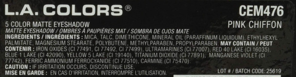 L.A. COLORS 5 Matte Eyeshadow, Pink Chiffon, 0.25 oz.