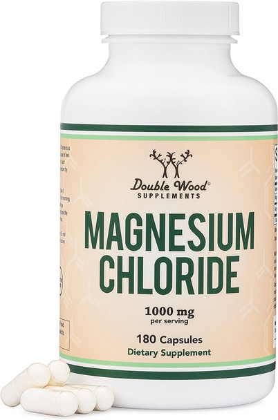 Magnesium Chloride (Cloruro De Magnesio) - 180 Capsules, 1,000mg Per Serving, Supports Digestive and Bone Health - Manufactured and Tested in The USA by Double Wood Supplements