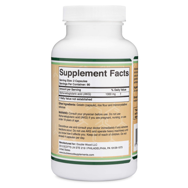 AKG Supplement (Alpha Ketoglutaric Acid) 1,000mg Per Serving (180 Capsules) Different and May Be More Effective Than AAKG (Recently Studied for Healthy Aging Properties) by Double Wood Supplements