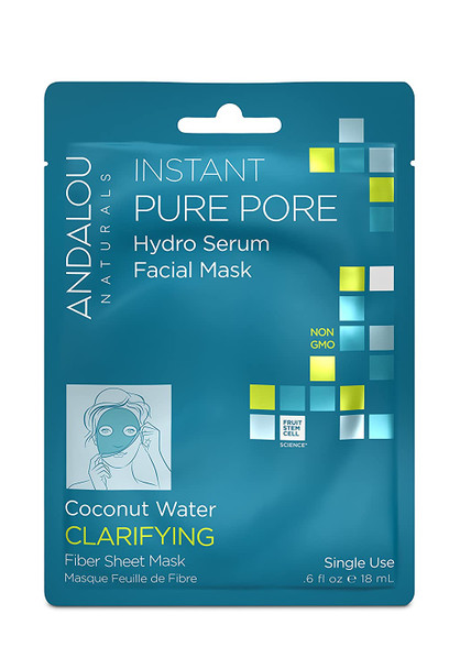 Andalou Naturals Instant Pure Pore Hydro Serum Facial Mask, Coconut, 0.6 Fl Oz