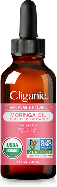 Cliganic Organic Moringa Oil, 100% Pure - For Face & Hair | Natural Cold Pressed Unrefined