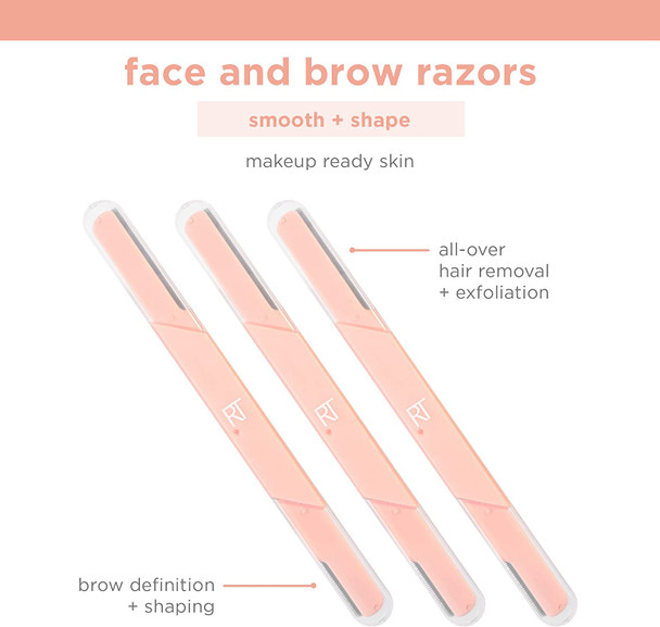 Real Techniques Face and Brow Razors, Exfoliating Dermaplaning, Women's Face Razor, Multipurpose Facial Razors, Precision Trimming for Peach Fuzz, 3 Piece Set, Orange