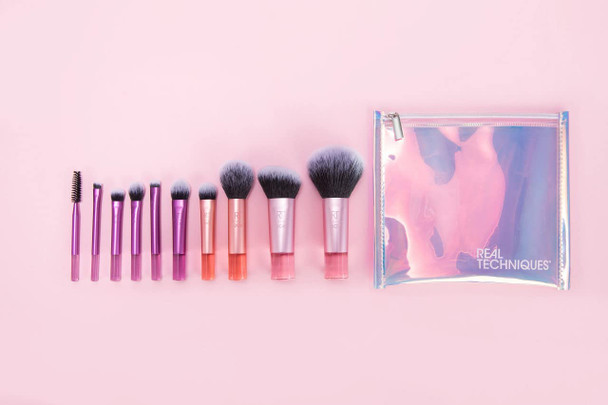 Real Technique Travel Fanstasy Mini Brush Kit, Makeup Brushes, Mini Sized Brushes, Perfect For Travel or On The Go, 10 Piece Set, Purple