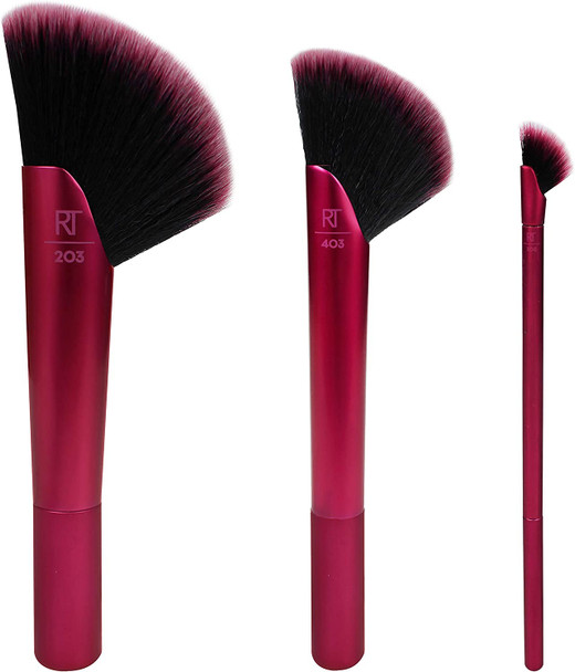 REAL TECHNIQUES Rebel Edge Trio Makeup Brush Set for Face, Cheeks and Eyes 3 Count (Pack of 1) maroon
