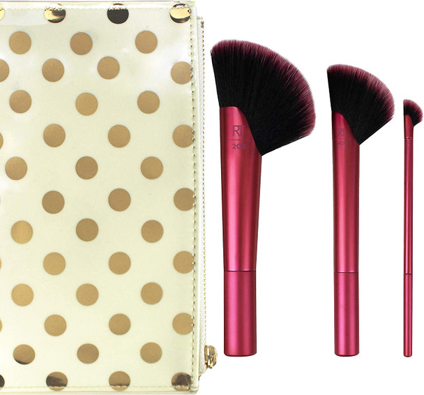 REAL TECHNIQUES Rebel Edge Trio Makeup Brush Set for Face, Cheeks and Eyes 3 Count (Pack of 1) maroon