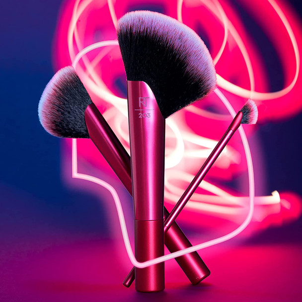 REAL TECHNIQUES Rebel Edge Trio Makeup Brush Set for Face, Cheeks and Eyes 3 Count (Pack of 1) maroon