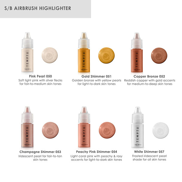 TEMPTU S/B Silicone-Based Airbrush Highlighter: Long-Lasting, Layerable, Light-Reflecting Shimmer, Natural-Looking Luminosity Weightless, Buildable Formula, Available In 6 Shades