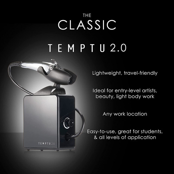 TEMPTU Airbrush Makeup System 2.0 Airbrush Compressor | Ideal for Entry-Level Artists, Beauty & Light Body Work | Lightweight, Travel-Friendly