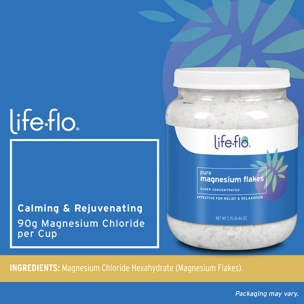 Life-flo Pure Magnesium Flakes for Bath | Concentrated Magnesium Chloride Crystals, Relaxing & Rejuvenating Soak (44 oz)