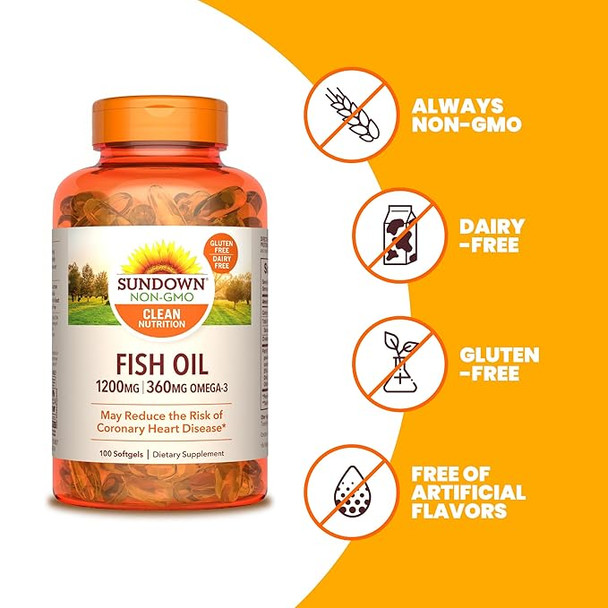 Sundown Naturals Odorless Omega-3 Fish Oil 1200 mg Softgels 60 Soft Gels