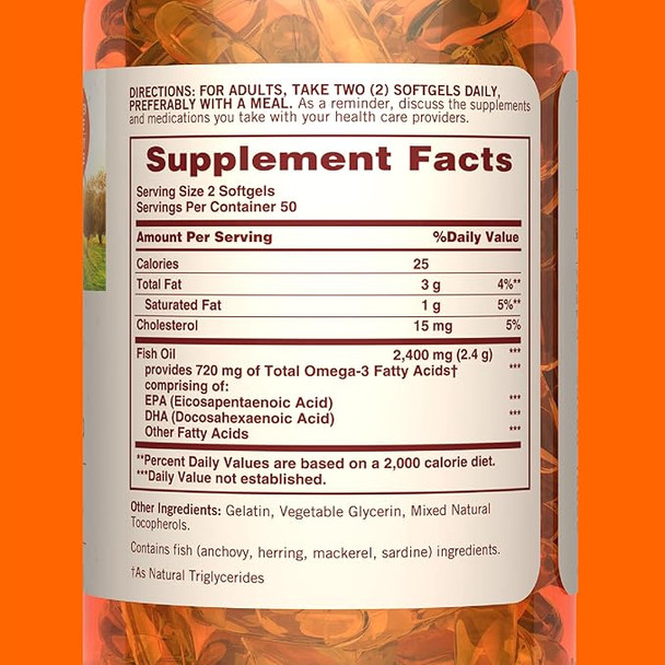 Sundown Naturals Odorless Omega-3 Fish Oil 1200 mg Softgels 60 Soft Gels