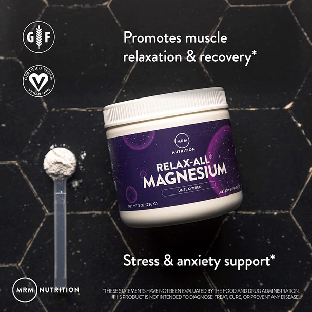 MRM Nutrition Relax-AllA® Magnesium Powder | Relaxation and Recovery | Hibiscus Infused Yuzu Flavored | 350mg Magnesium Carbonate + sea Magnesium | Anti-Stress | 56 Servings