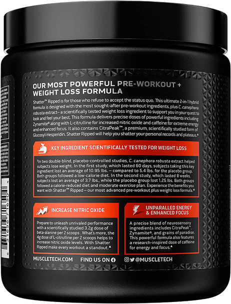 Pre Workout + Weight Loss | MuscleTech Shatter Ripped Pre-Workout | Pre Workout for Men & Women | PreWorkout Energy Powder Drink Mix | Energy + Weight Loss Formula | Rainbow Candy (40 Servings)