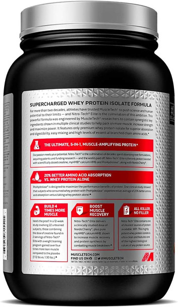 Whey Protein Isolate | MuscleTech Nitro-Tech Elite Isolate | Whey Isolate Protein Powder for Muscle Gain | Protein Shakes for Men & Women | Muscle Builder | Belgian Chocolate, 2.2 lbs (23 Servings)