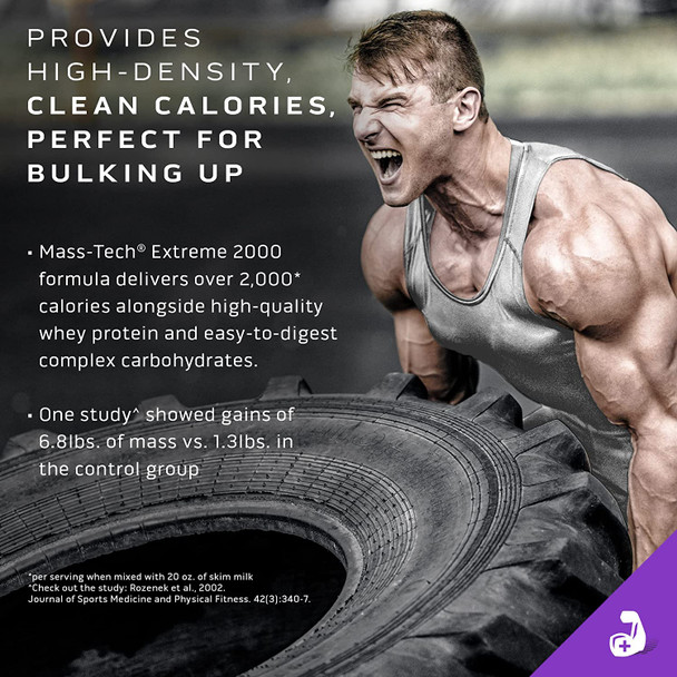 Mass Gainer Protein Powder | MuscleTech Mass-Tech Extreme 2000 | Muscle Builder Whey Protein Powder | Protein + Creatine + Carbs | Max-Protein Weight Gainer for Women & Men | Chocolate, 7 lbs