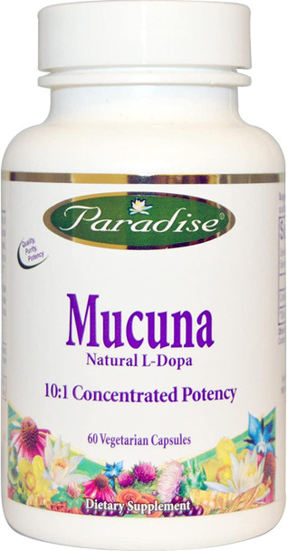 Paradise Herbs - Organic Mucuna Natural L-Dopa - 60 Vegetarian Capsules Paradise Herbs - Organic Mucuna Natural L-Dopa - 60 Vegetarian Capsules