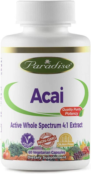 Paradise Herbs Acai Energy 4:1 400 Mg Vegetarian Capsules, 60 Count