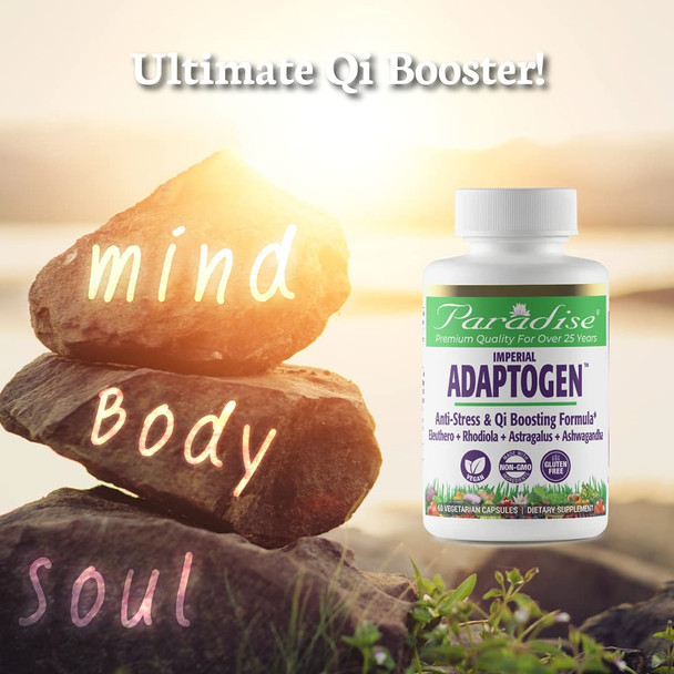 Paradise Herbs Imperial Adaptogen | Anti Stress & Qi Boosting Formula | Eleuthero | Rhodiola | Astragalus | Ashwaghanda | Vegan | NON-GMO | Gluten  | 60 Vegetarian Capsules