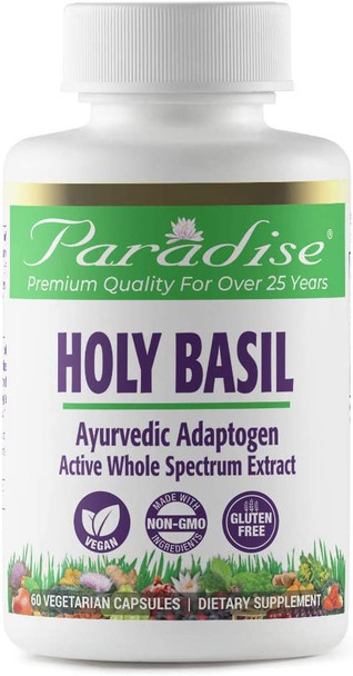 Paradise Herbs Organic Holy Basil | Ayurvedic Adaptogen | Active Whole Spectrum Extract | Vegan | NON-GMO | Gluten  | 60 Vegetarian Capsules Paradise Herbs Organic Holy Basil | Ayurvedic Adaptogen | Active Whole Spectrum Extract | Vegan | NON-GMO | Gluten  | 60 Vegetarian Capsules