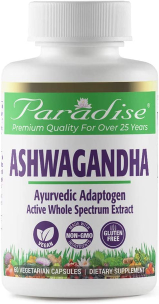 Paradise Herbs Organic Ashwagandha | Ayurvedic Adaptogen | Stress Relief | Vegan | NON-GMO | Gluten Free 60 Vegetarian Capsules