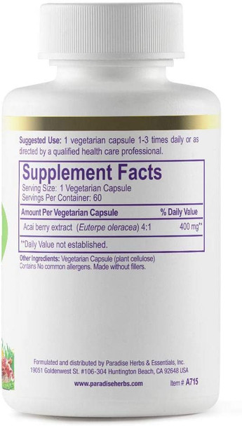 Paradise Herbs Acai Energy 4:1 400 Mg Vegetarian Capsules - 60 Count, 1 pack