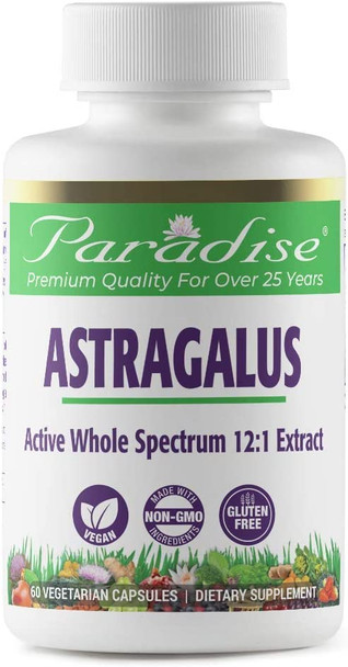 Paradise Herbs - Astragalus - Supports Energy + Vitality + Digestion + Supports Immunity + Helps Boost Metabolism + Helps Tone The Entire Body - 120 Count