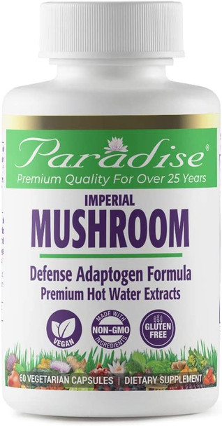 Paradise Herbs - Imperial Mushroom - Defense Adaptogen Formula | Supports Total Immune Enhancement + Longevity & Overall Vitality | Promotes Balance + Inner Strength & Peace - 60 Count