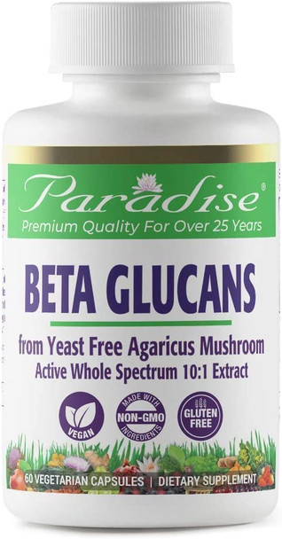 Paradise Herbs - Beta Glucans - From Most Abundant Yeast Free Sources Of Beta 1,6 & 1,3 D-Glucans | Total Immune Enhancement - 60 Count