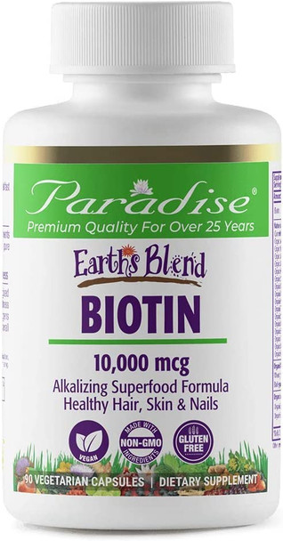 Paradise Herbs - Earth's Blend Biotin | Paired with Vitamins + Probiotics & Anti-Stress Adaptogens | Help Support Overall Whole System Health - 90 Count