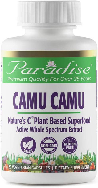 Paradise Herbs Camu Camu | Nature's C Plant Based Superfood | Active Whole Spectrum Extract | Vegan | NON-GMO | Gluten Free | 60 Vegetarian Capsules