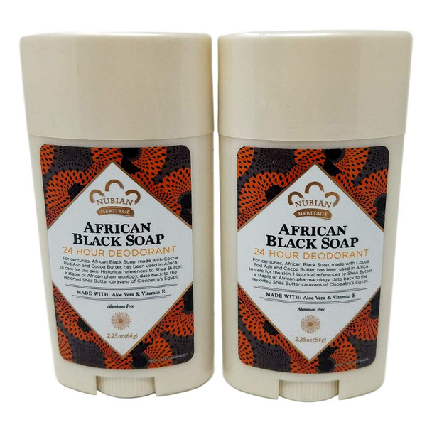 Nubian Heritage 24 Hour All Natural Deodorant African Black Soap With African Black Soap Extract, Shea Butter, Grapefruit Seed Extract, Vitamin E and Sandalwood Oil, 2.25 oz (64 g) each