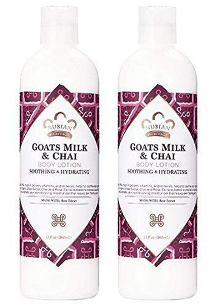 Nubian Heritage Goat's Milk & Chai Body Lotion (Pack of 2) with Shea Butter, Cocoa Seed Butter, Olive Oil, Aloe Vera Juice, Sweet Almond Oil, Jojoba Seed Oil and Goat Milk Extract, 13 oz