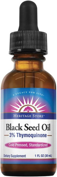 Heritage Store Black Seed Oil | 3% Thymoquinone | Pure & Cold Pressed | Healthy Heart, Digestion, Immune, Metabolism, Hair & Skin Support | 1 oz