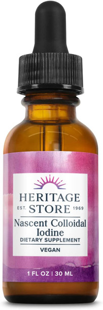 Heritage Store Colloidal Nascent Iodine Supplement Drops | Thyroid Support | Help Boost Metabolism, Energy & Focus | 1 FL oz (480 Servings)