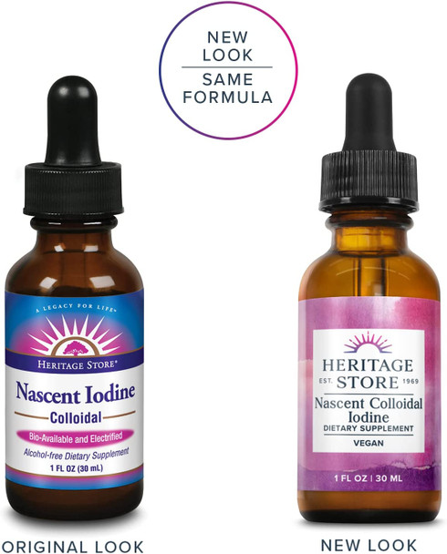 Heritage Store Colloidal Nascent Iodine Supplement Drops | Thyroid Support | Help Boost Metabolism, Energy & Focus | 1 FL oz (480 Servings)