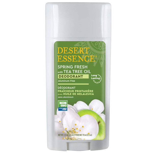 Desert Essence Spring Fresh Deodorant - 2.5 Ounce - Pack of 2 - Long Lasting Protection - Propylene Glycol & Aluminum Free - Tea Tree Oil - Aloe Vera - Witch Hazel - Neutralizes Odor - Refreshing