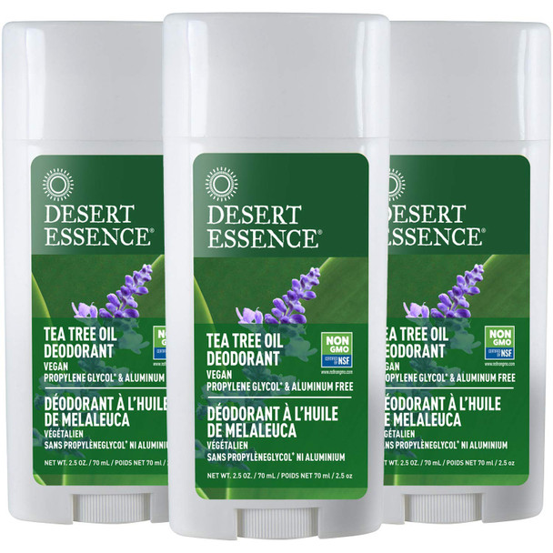 Desert Essence Tea Tree Oil Deodorant - 2.5 Ounce - Pack Of 3 - Long Lasting - Propylene Glycol & Aluminum Free - Neem, Lavender, Chamomile - Neutralizes Odor - Citrus - Skin Protection - Antiseptic