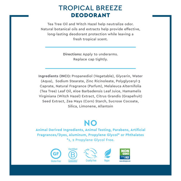 Desert Essence Tropical Breeze Deodorant - 2.5 Ounce - Pack of 2 - Long Lasting Protection - Fresh Tropical Scent - Tea Tree Oil - Propylene Glycol & Aluminum Free - Neutralize Body Odor - Antiseptic