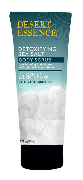 Desert Essence Detoxifying Sea Salt - Body Scrub - 6.7 Fl Ounce - Low Foaming Body Polish with Jojoba & Sweet Almond - Smooth & Soften Skin - Sea Salt - Shea Butter - Biff Away Dead Skin Cells