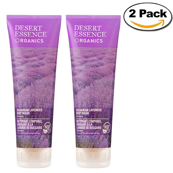 Desert Essence Bulgarian Lavender Body Wash - 8 Fl Ounce - Pack of 2 - Gentle Cleansing - Calms & Soothes Skin - Soft & Nourished - Vitamin A, B & C - Yucca Cactus - Promotes Healthy Skin