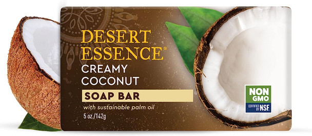 Desert Essence Creamy Coconut Soap Bar - 5 Ounce - Cleanse & Soothes Skin - Tea Tree Oil - Aloe Vera - Jojoba Oil - Refreshing Rich Scent - Acne - Invigorating Moisturizer