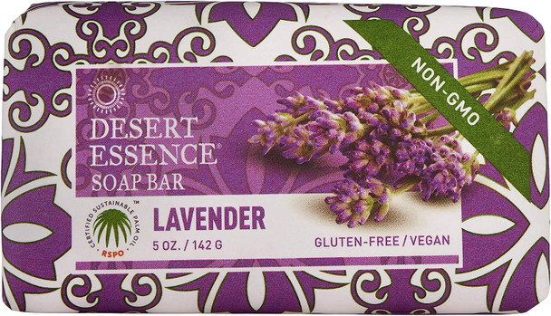 Desert Essence Lavender Soap Bar - 5 Ounce - Promotes Cell Regeneration - Refreshing Rich Scent - Tea Tree Oil - Aloe Vera - Jojoba & Palm Oil - Cleanses & Soothes Skin