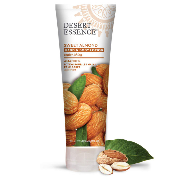 Desert Essence Sweet Almond Hand & Body Lotion - 8 Fl Ounce - Replenishing - Aloe Vera - Shea Butter - Jojoba Oil - Nourishes Dry Skin - Soft & Silky - Vitamin A, B & E