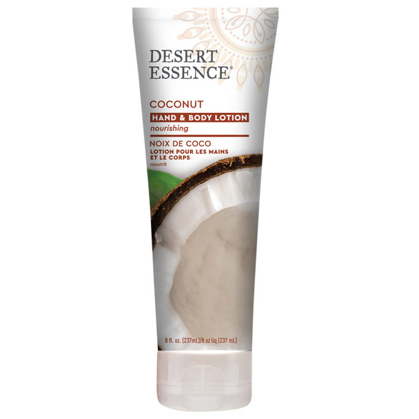 Desert Essence Coconut Hand & Body Lotion - 8 Fl Ounce - Pack of 2 - Nourishing - Hydrates & Softens Skin - Essential Oils - Rejuvenate - Shea Butter - Jojoba Oil - Daily Skin Care - Tropical Extracts