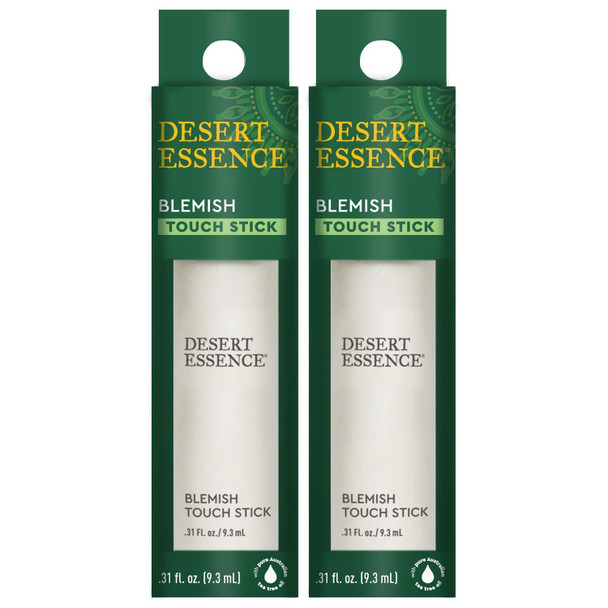 Desert Essence Herbal Blemish Touch Stick with Natural Extracts & Essential Oils - .31 Fl Ounce - Pack of 2 - Antiseptic Tea Tree Oil - Chamomile - Lavender - Palmarosa - Clear & Radiant Skin