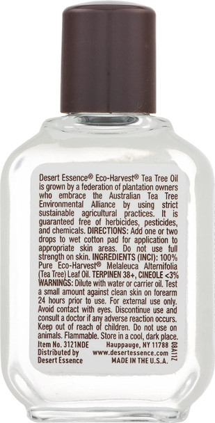 Desert Essence Eco-Harvest Tea Tree Oil - .5 Fl Ounce - Therapeutic Pedicure - Helps Eliminate Dead Skin Cells - For Glowing, Softer Skin - Hair Care - Household Cleansing - Antiseptic - Skin Care