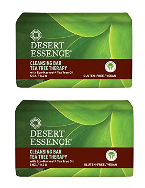 Desert Essence Cleansing Bar Tea Tree Therapy With Eco-Harvest Tea Tree Oil, 5 oz (142 g) (Pack of 2)