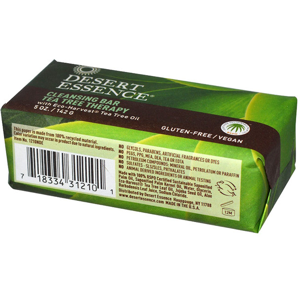 Desert Essence Cleansing Bar Tea Tree Therapy With Eco-Harvest Tea Tree Oil, 5 oz (142 g) (Pack of 2)